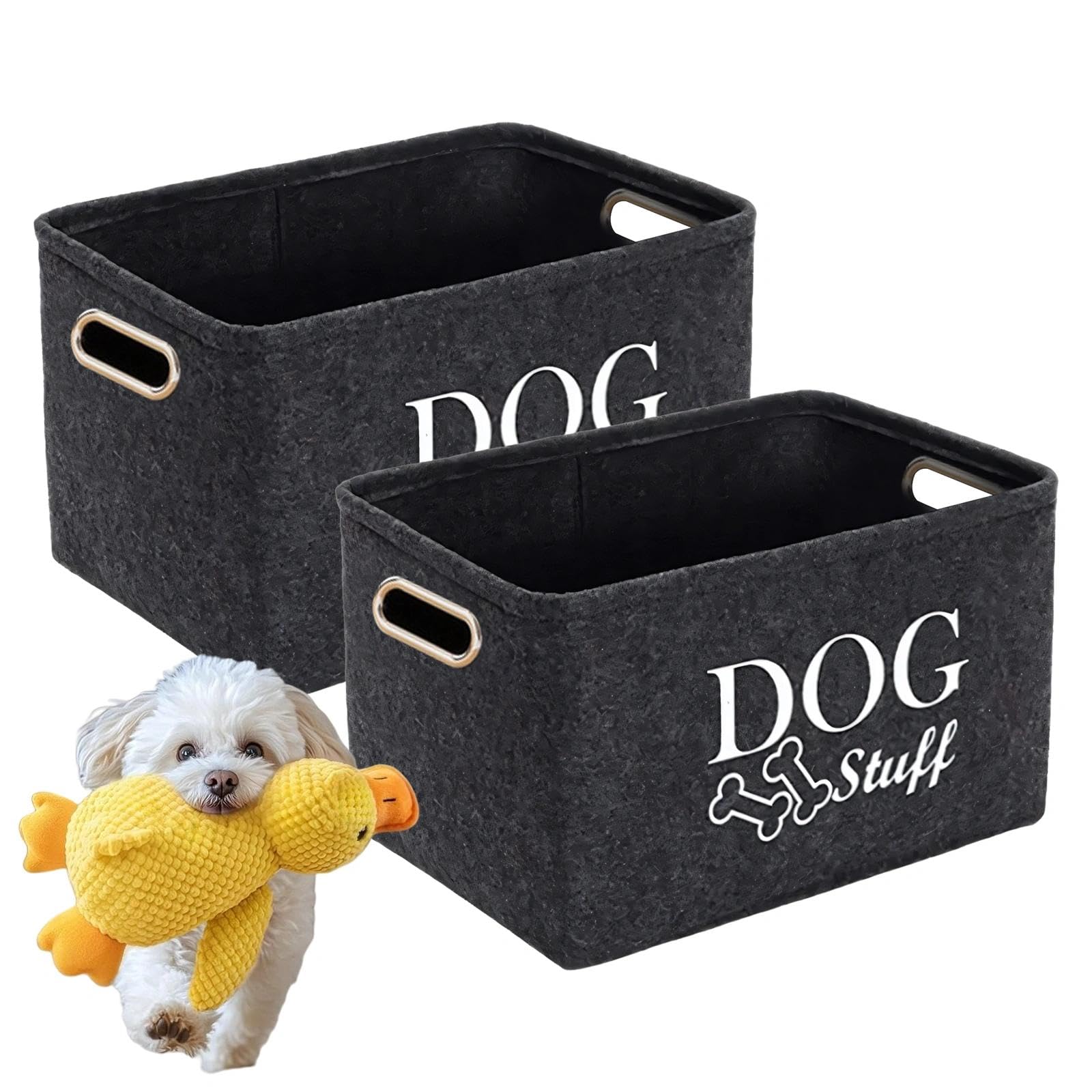 2PCS Dogs Toy Storage Baskets, Foldable Felt Durable Box Large Handles