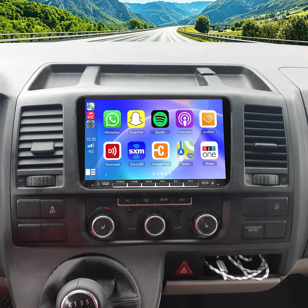 4+64G Android 14 Autoradio Multimédia avec sans Fil CarPlay Android Auto pour Volkswagen VW T5 Caravelle 2010-2015, 9 pouces écran Tactile Radio Stéréo avec navigation GPS SWC Mirror Link FM RDS Wi-Fi