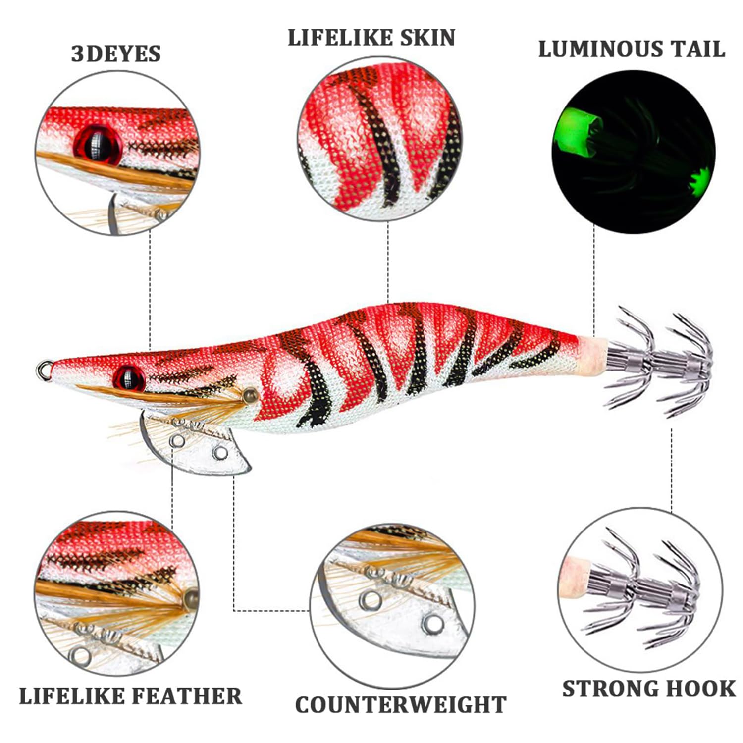5 Colori Set di Esche per Gamberetti da Pesca, Ami per Calamari Illuminati, Esche per Gamberetti di Simulazione per Calamari Aragoste per La Pesca All'aper