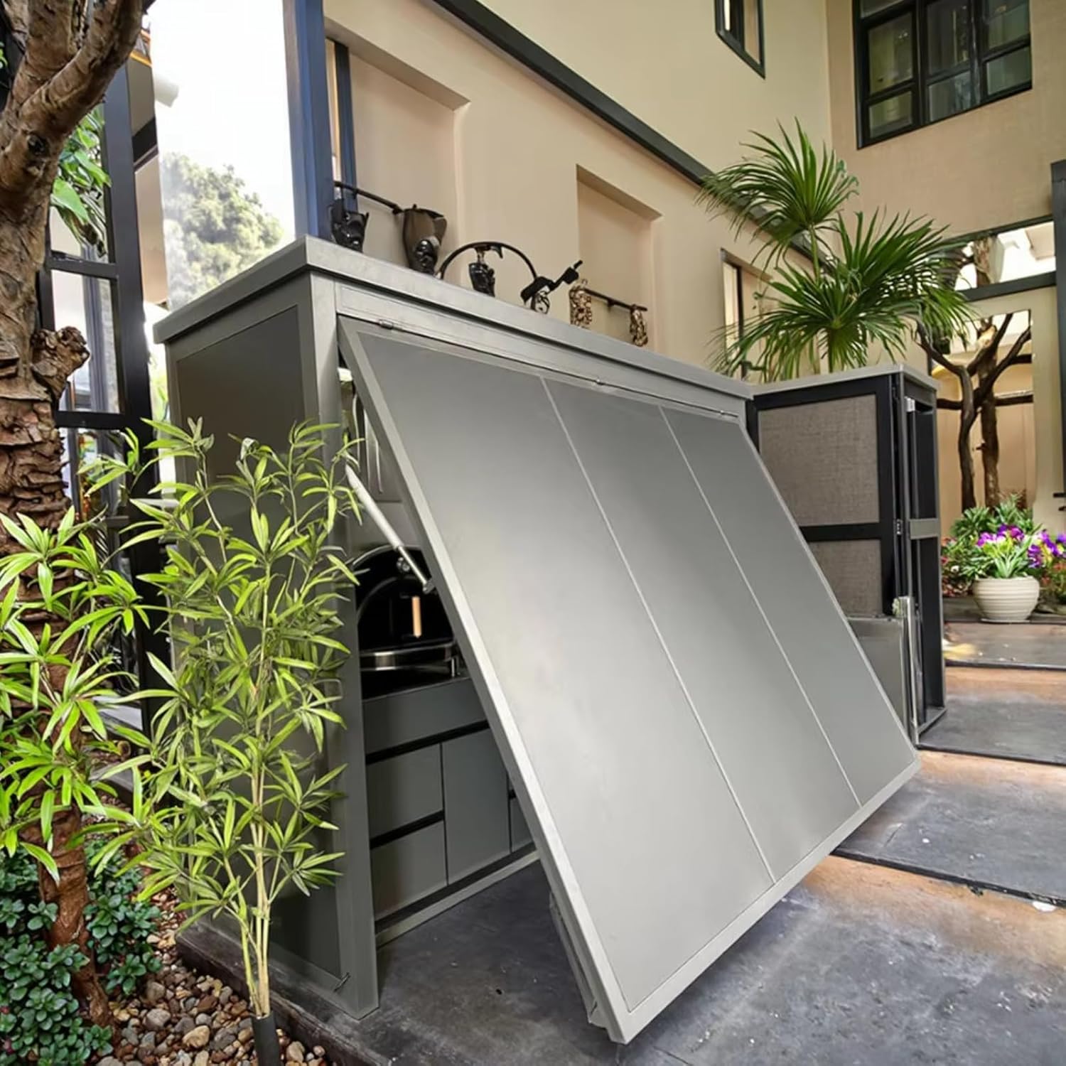 Outdoor Kitchen Bbq Island for Patio Backayrd, Portable Premium Shed Modular Outdoor Kitchen with Grills Refrigerator Sinks Oven