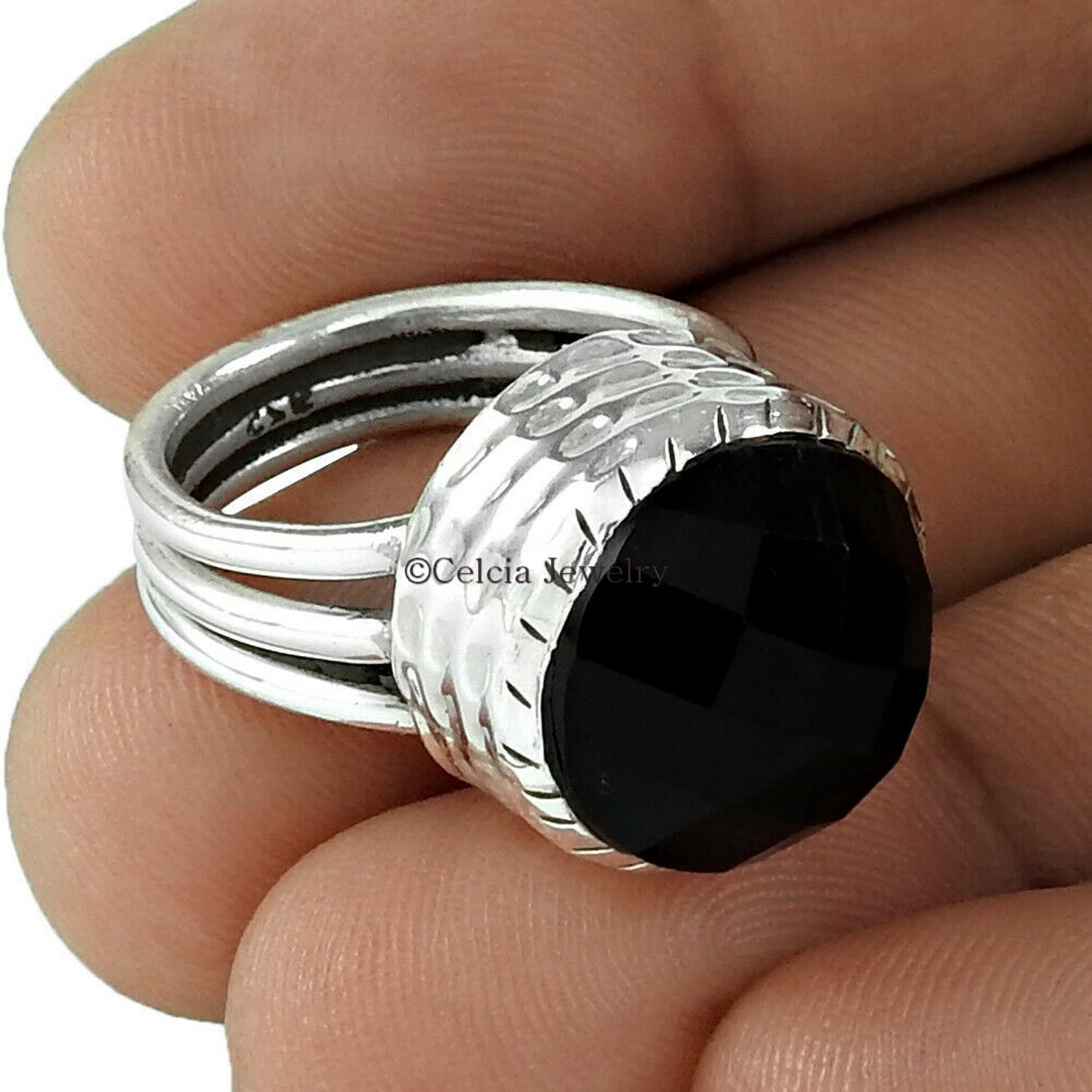 Anello da donna in onice nero naturale, anello in argento sterling puro 925k, anello esclusivo per le donne, anello solitario, anello regalo migliore amico, anello regalo di festa, regali di nozze per