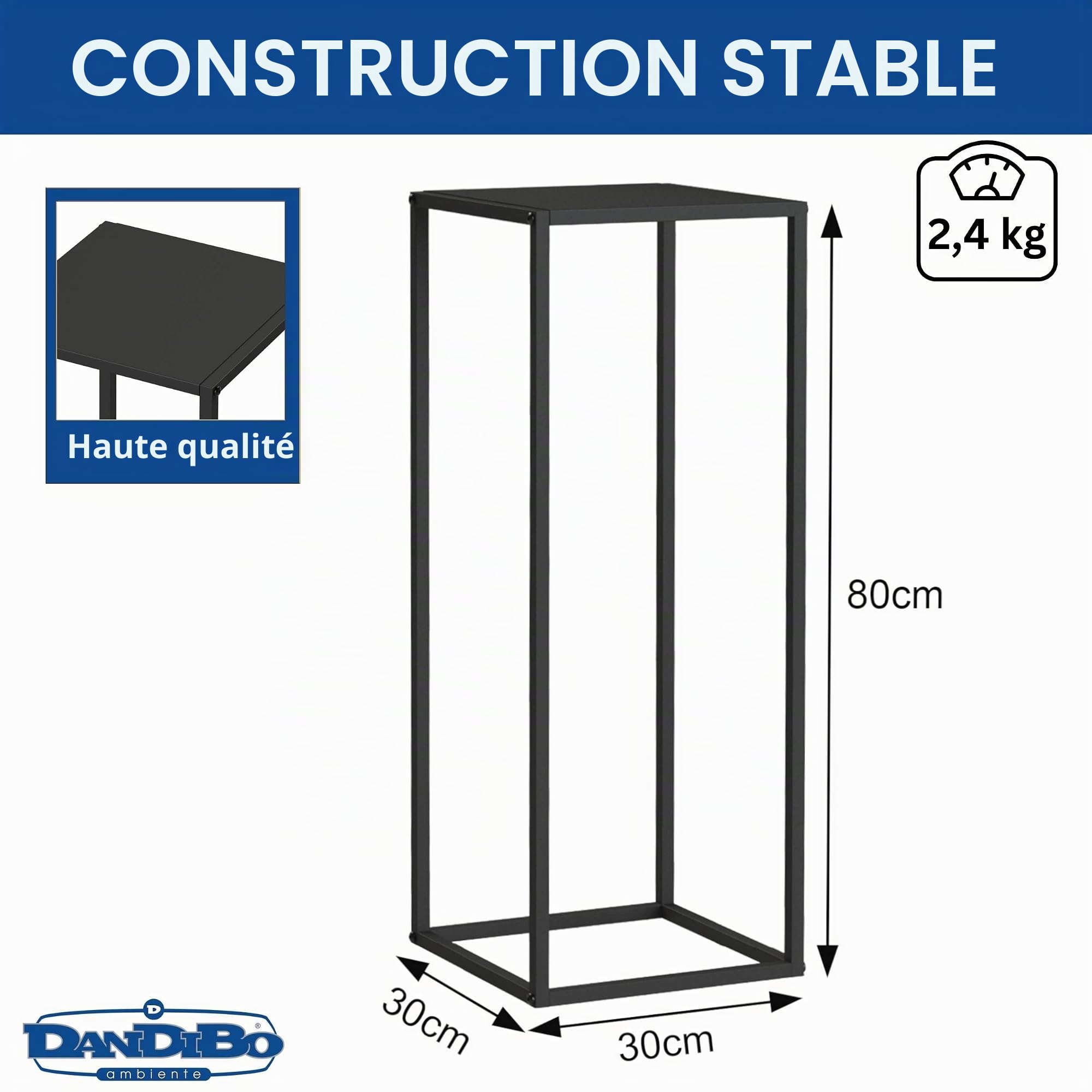 DanDiBo 96588 96588 Support pour plantes rectangulaire en métal noir - 80 cm - Design moderne