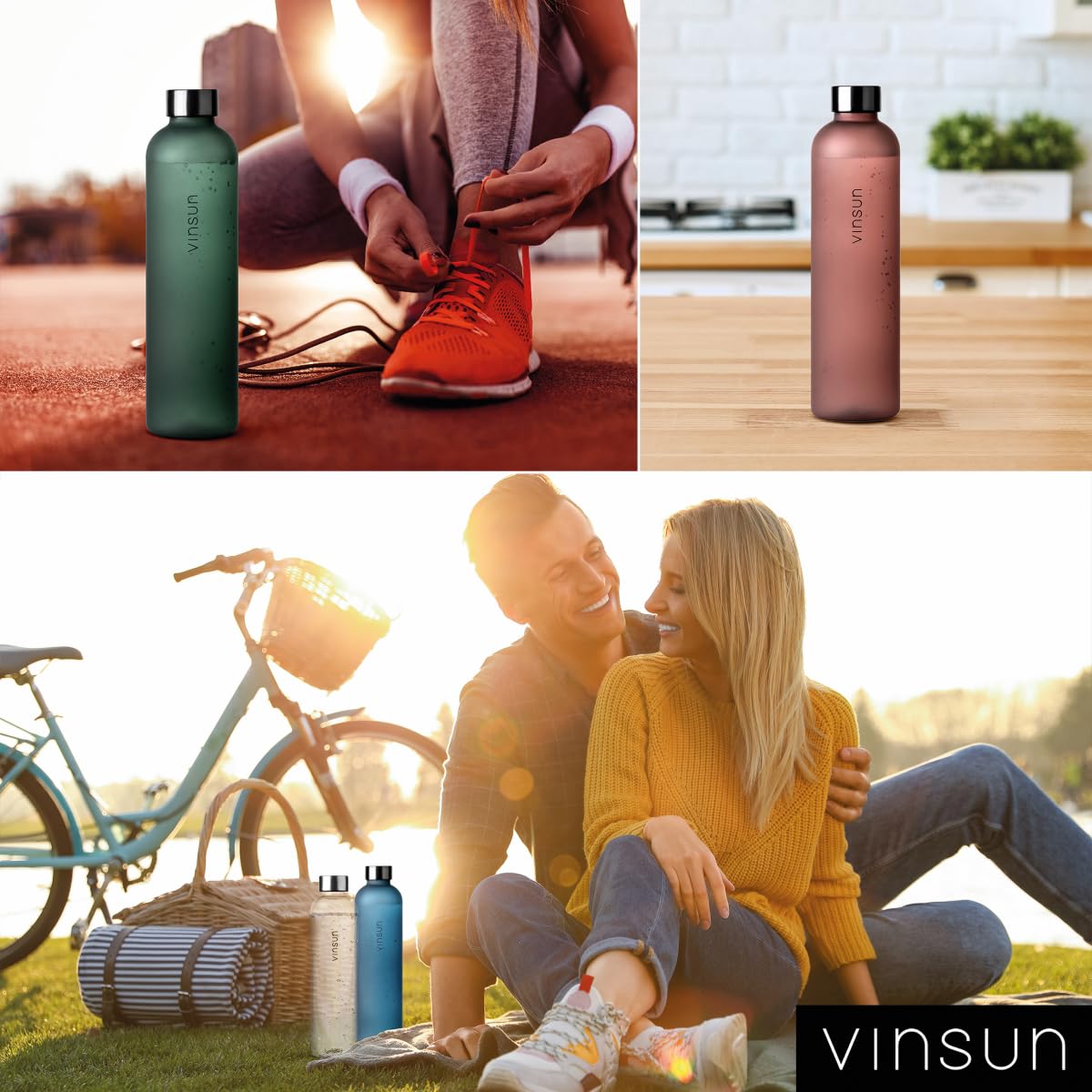 VINSUN Borraccia 1 Litro - a Prova di Perdite, Senza BPA, Tritan, Riutilizzabile - Bottiglia Acqua per Sport, Scuola, Università, Bici, Ufficio, Palestra