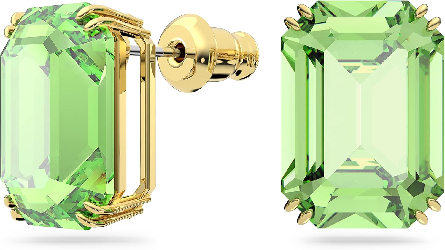 Swarovski Millenia Stud Earrings, Octagon Cut, Green Crystal, Gold-tone Finish