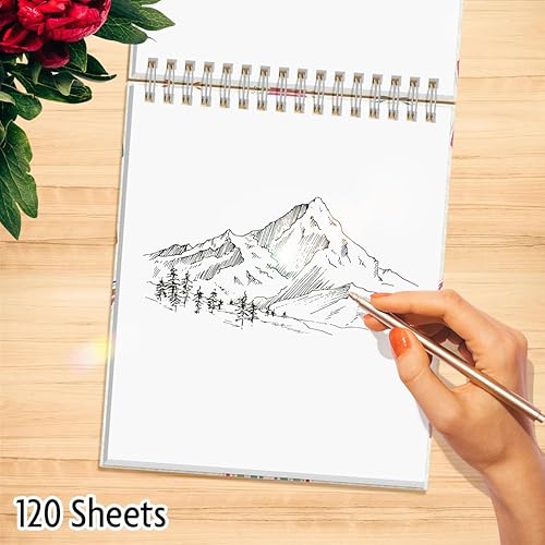 Miniatura 5 de Designer Greetings Papeles de diseño, cuaderno de bocetos en espiral encuadernado superior, diseño de arcoíris multicolor, 120 hojas (8.375 x 10