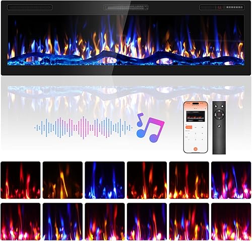 Miniatura 10 de Chimenea Eléctrica Empotrada y de Montaje en Pared Mejorada 2025 de 72", Chimeneas de Fuego Beleze Ultra Delgadas y Estrechas con Control Remoto,