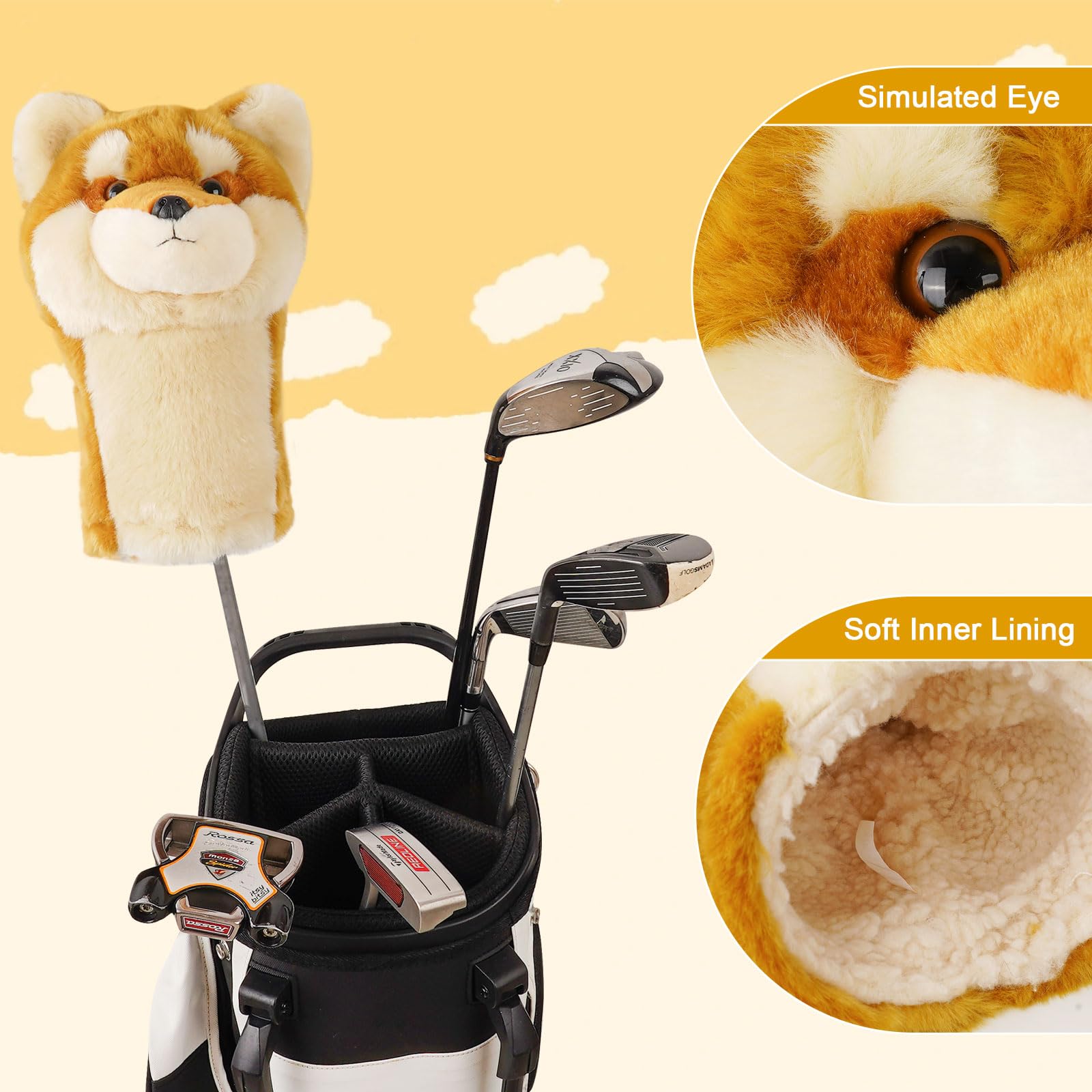 LZFAN Golf Club Covers for Woods and Drivers Funny Driver Headcover Animal Golf Club Head Covers Golf Gifts for Men Women Plush (Shiba Inu for Driver) - Image 4