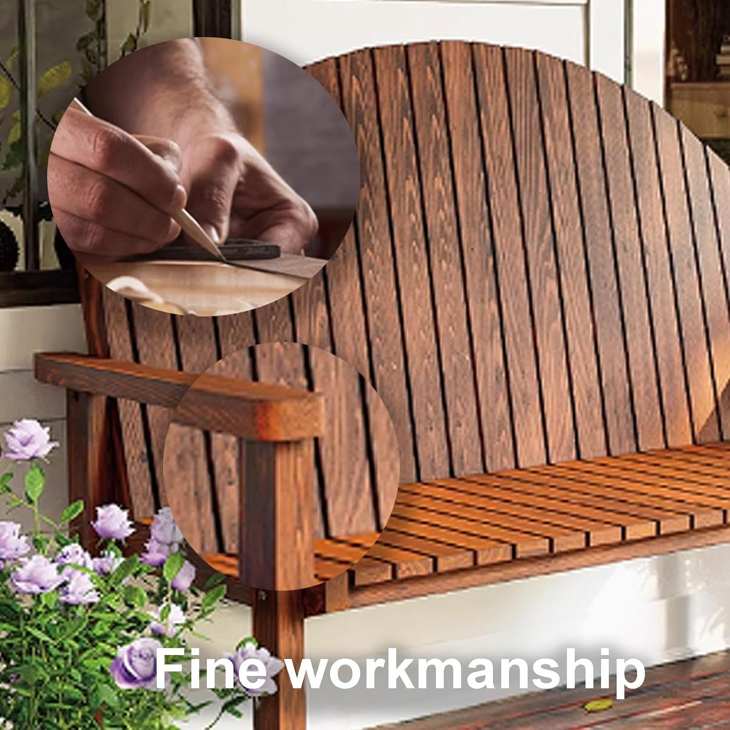 Wooden Park Bench, Garden Bench, Front Porch Bench Seat, Outdoor Seating Furniture Lounge, Patio Bench Rain Resistant with Backrest and Armrests(Natural,120x50x90cm)