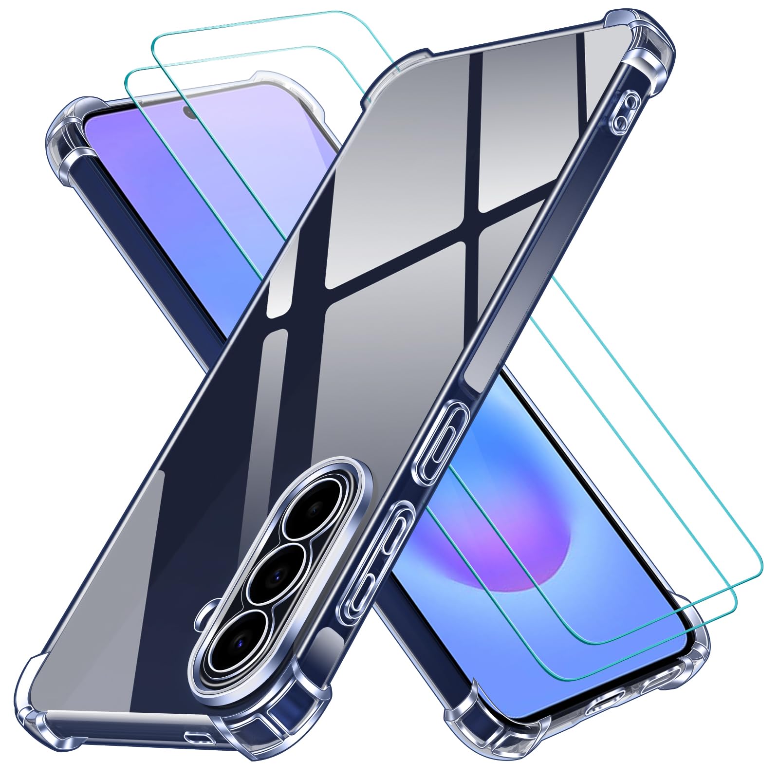 ivoler Etui do Samsung Galaxy A37 5G z 2 sztukami ze szkła hartowanego, odporne na wstrząsy przezroczyste etui ochronne z poduszką narożną zderzak, miękki TPU silikonowy pokrowiec ochronny