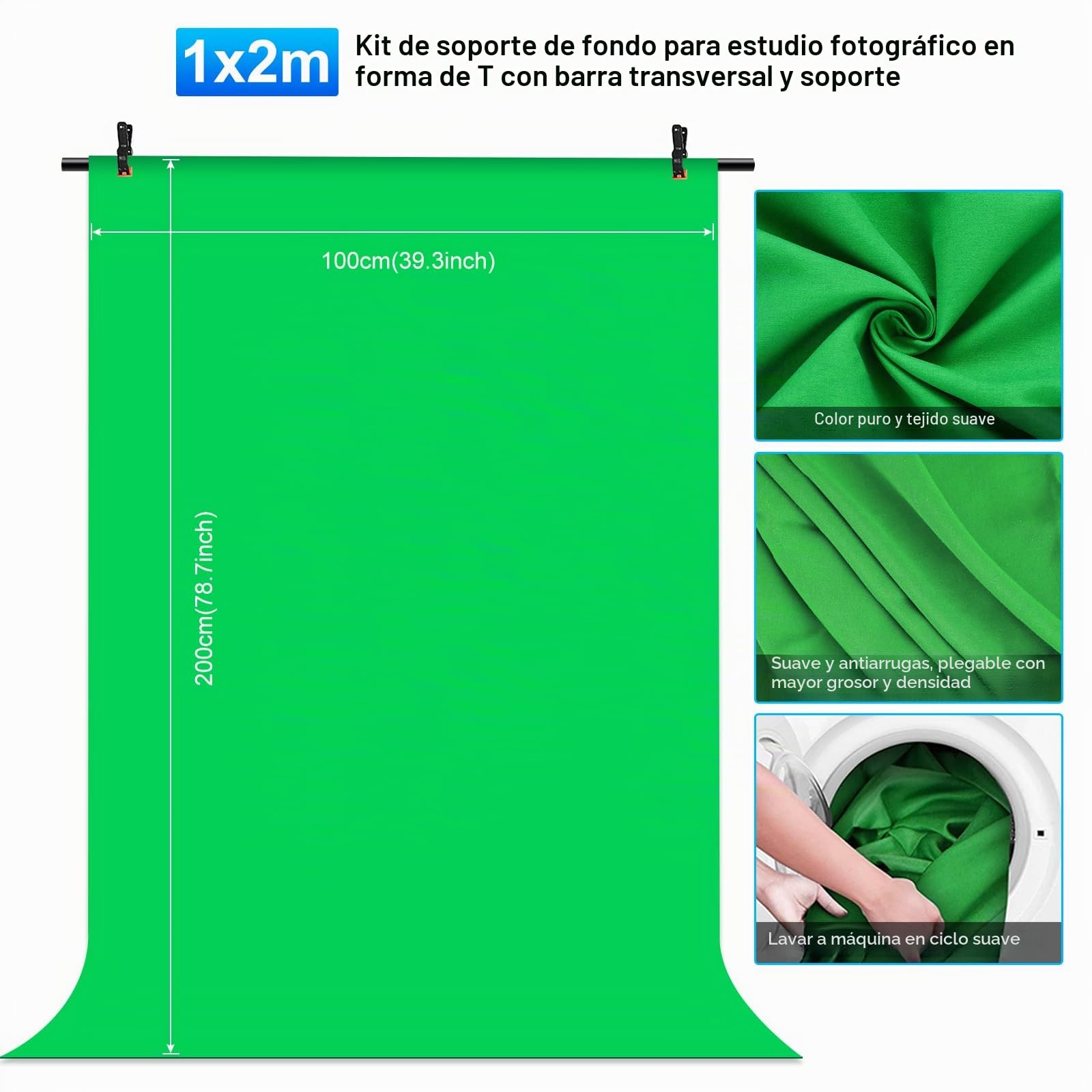 PULUZ - Kit de fondo verde con soporte, soporte portátil para fondo GreenScreen, en forma de T, con bolsa de transporte para transmisión de vídeo y sesiones de fotos