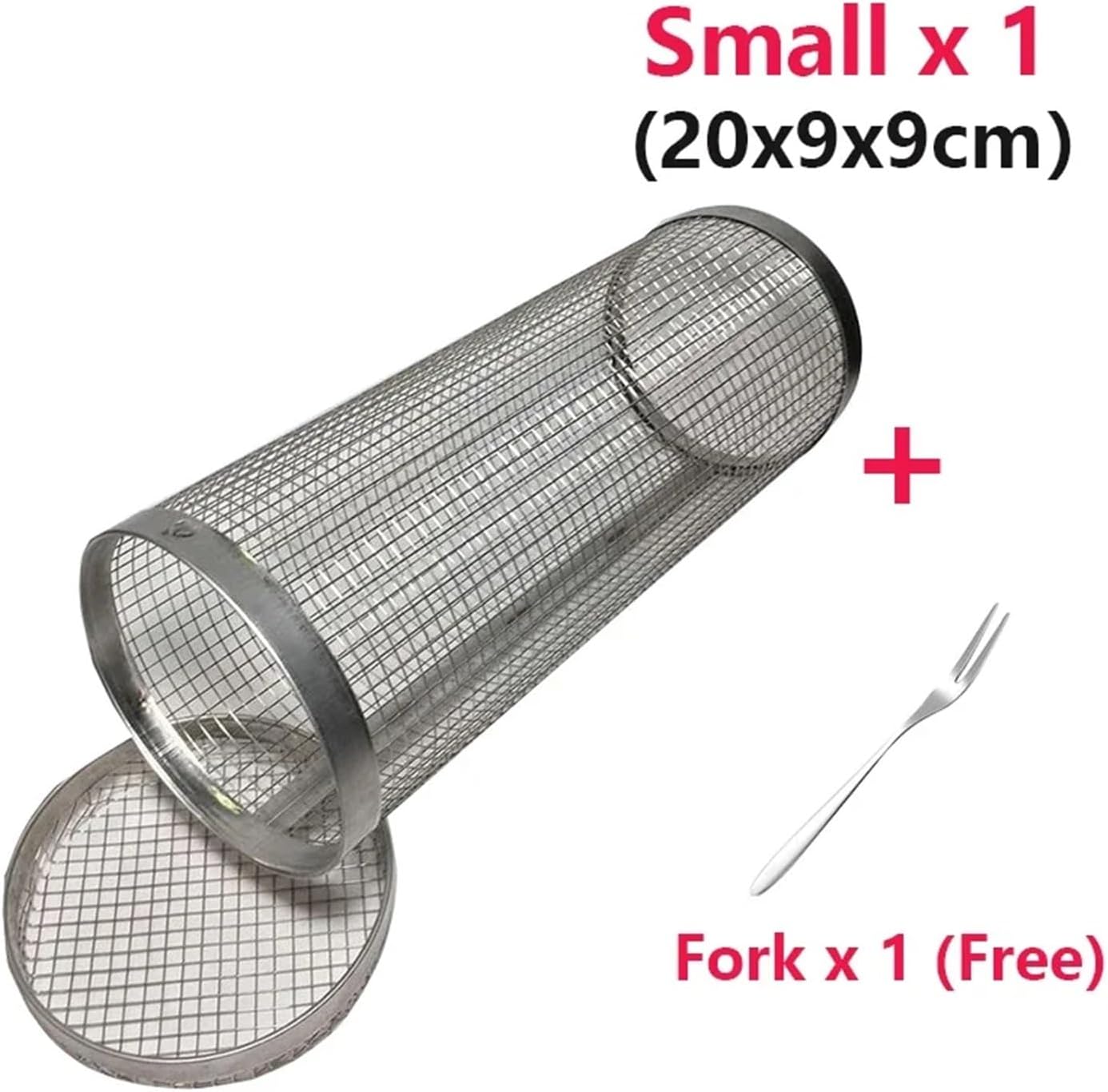 BBQ Rolling Grilling BBQ Basket Stainless Steel Leak Proof Mesh Barbecue Rack Outdoor Picnic Camping Simple Cylindrical BBQ Grill Accessories(Small Basket x1)
