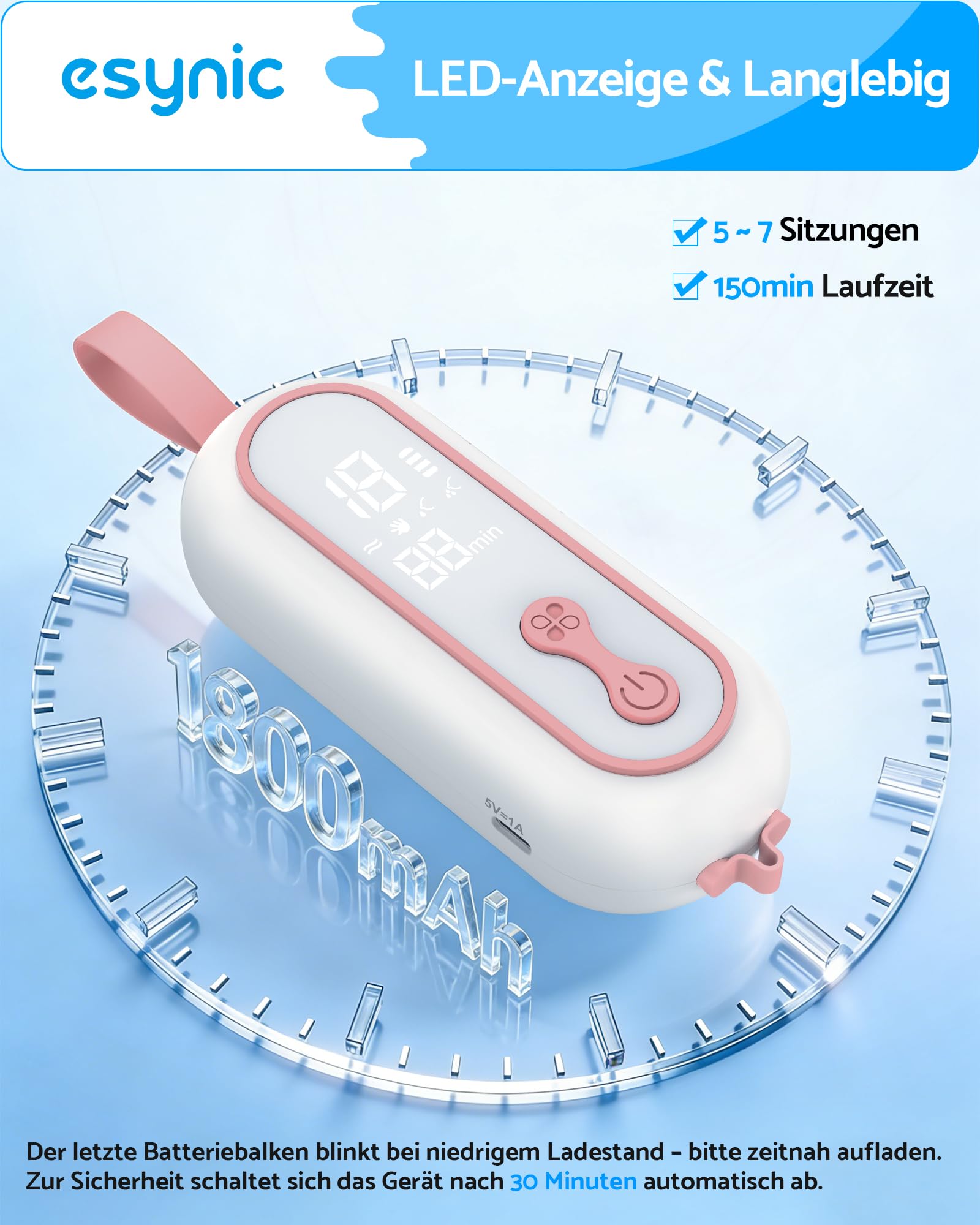 eSynic Tragbare Milchpumpe Elektrische Handsfree Brustpumpe mit Akku und leiser Funktion Doppelseitige Breast Pump mit 4 Modi und 15 Stufen Einfach zu Reinigen 210ml Kapazität Abpumpen für Mütter Rosa