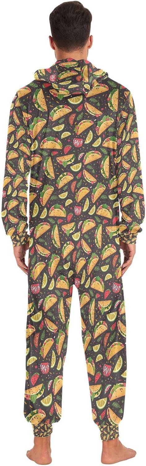 ALAZA Sweet Tacos Lemon Unisex Onesie Hoody Pajamas Jumpsuit One-Piece Sleepwear for Men Women