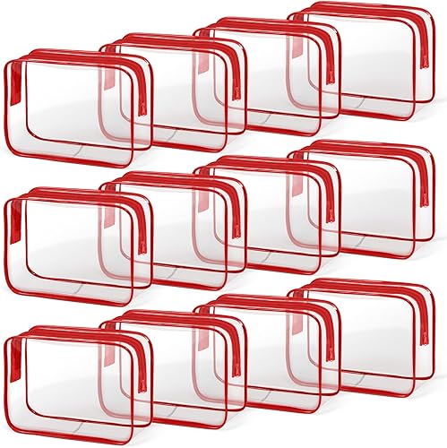 Miniatura 25 de TISRATOK 12 bolsas de maquillaje transparentes para mujer con cremallera, bolsa de aseo aprobada por la TSA, bolsa de cosméticos a granel para Blanco