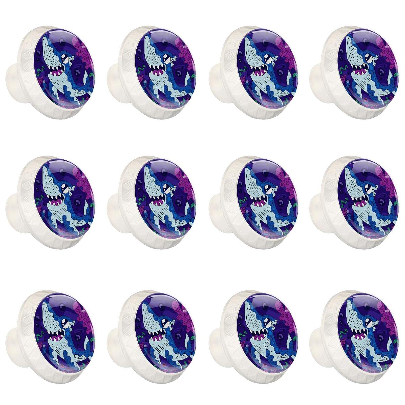 Boutons d'armoires de cuisine motif requin en lot de 12 boutons ronds pour tiroirs