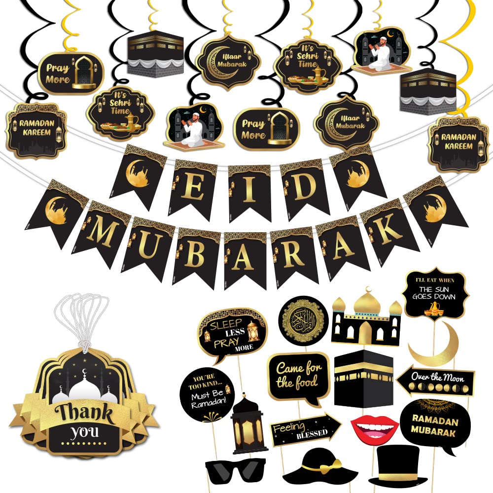 Festiko® Set of 51 Pcs Eid Mubarak Decoration Combo (Banner/Swirls