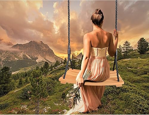 Miniatura 5 de Favuit Asiento de columpio de madera, columpio colgante de árbol para adultos y niños, juego de columpios de madera para exteriores, accesorios con