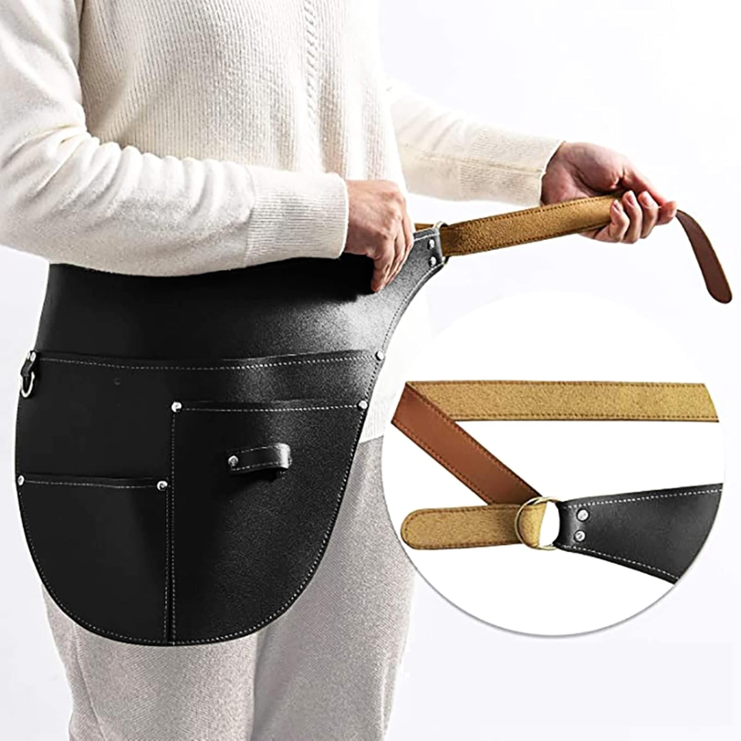 Tool apron, Mulitfunctional Imitation Leather Garden Tools Belt Adjustable Waist Waterproof Gardening Work Apron Bag
