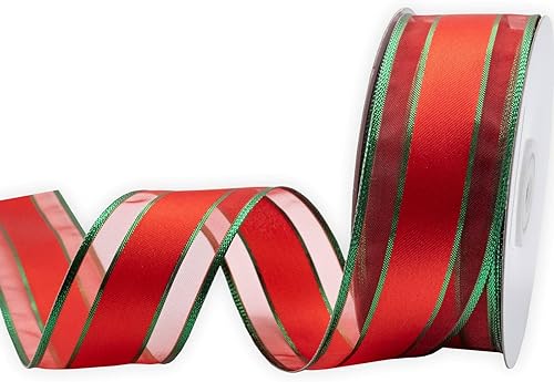 Miniatura 10 de XMRIBBON Cinta de organza de vino con alambre, 1-12 pulgadas x 25 yardas, para decoración del hogar de Navidad, envoltura de regalos, fabricación de