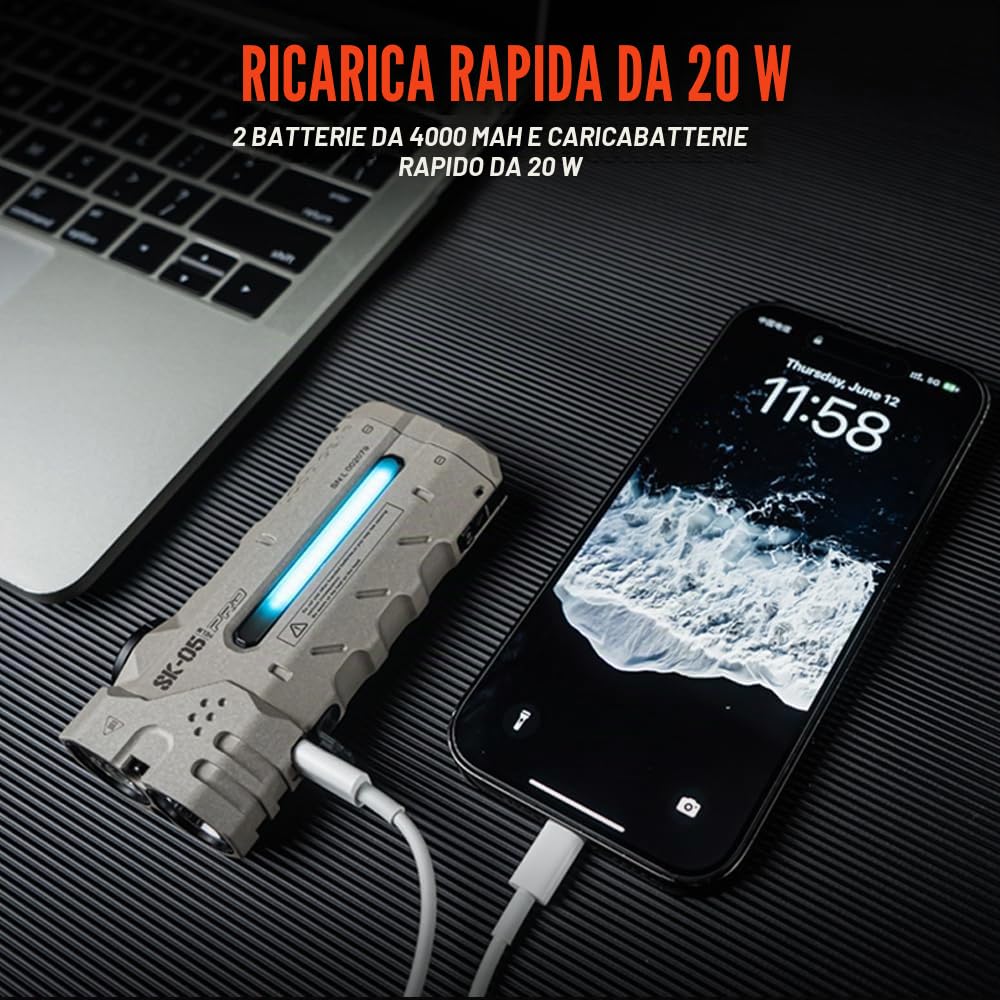 LOOP GEAR SK05 PRO Mao EDC Torcia 4360 lumen, 8000 mAh ricaricabile LED torcia e power bank, modalità di illuminazione 3 in 1 (inondazione/spot/luce laterale) per campeggio, escursionismo, emergenza