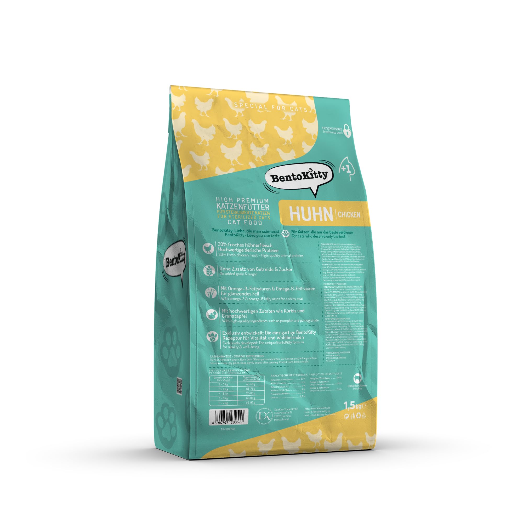 High Premium Katzenfutter Trockenfutter Huhn Sterilised – 7,5 kg Vorteilspack (5×1,5 kg) | Getreidefrei, 71% tierische Zutaten, 30% frisches Huhn | Zuckerfrei Alleinfuttermittel