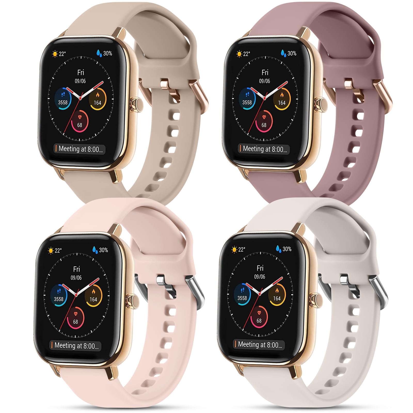 Tobfit 4 Pieces 20 mm Strap for Amazfit GTS 2 Mini/GTS 4 Mini/GTS 2/ GTS 3/ GTS 4/ GTR Mini, Soft Silicone Replacement Wristbands Waterproof Sports Watch for Amazfit Bip 3/ Bip 3 Pro