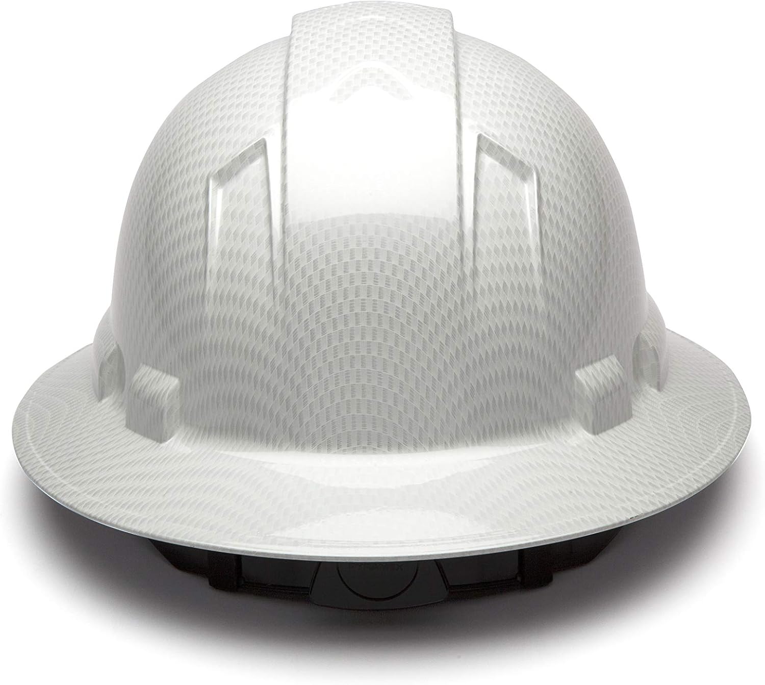 Pyramex Ridgeline Full Brim Hard Hat 4 Point Ratchet Shiny White Graphite Pattern