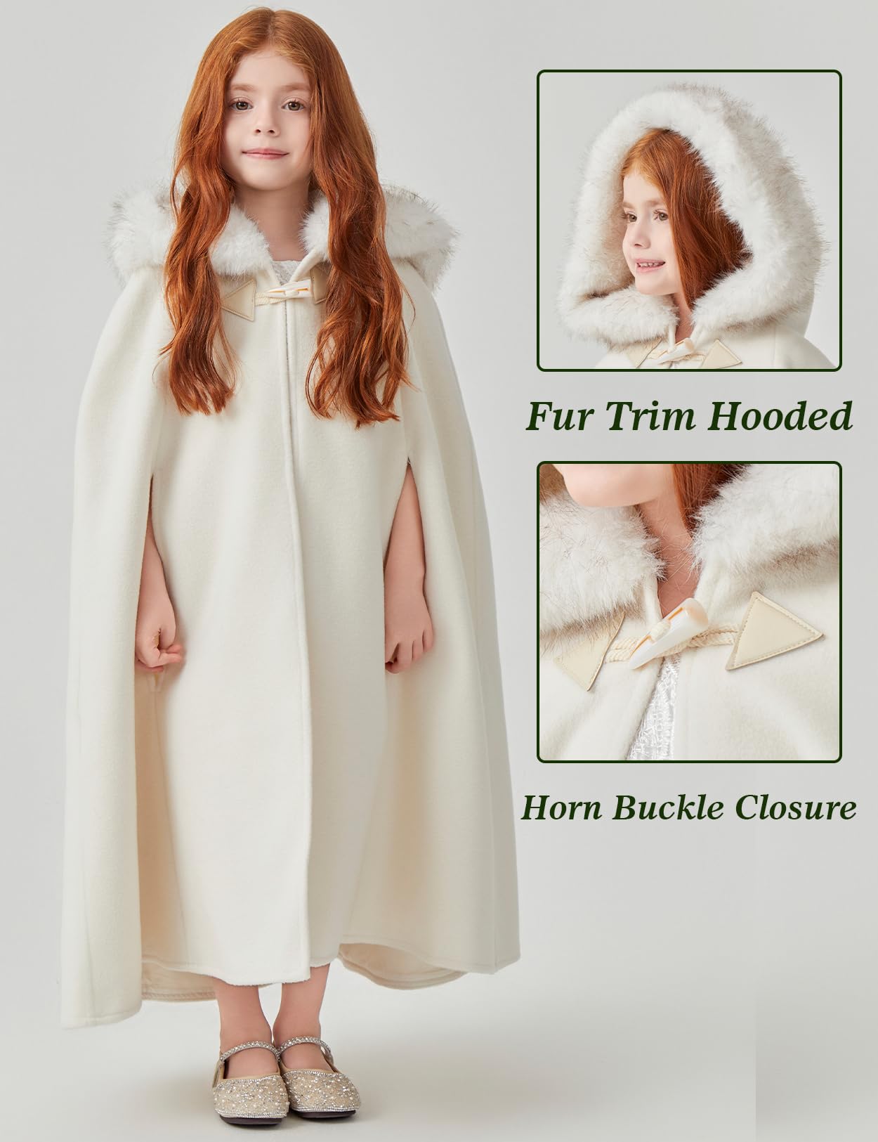 BEAUTELICATE Capa con Capucha Infantil para Niña Ideal para Bodas Fiestas de Invierno Navidad y Cospaly Disfraces Disponible de 2 a 16 Años,Marfil