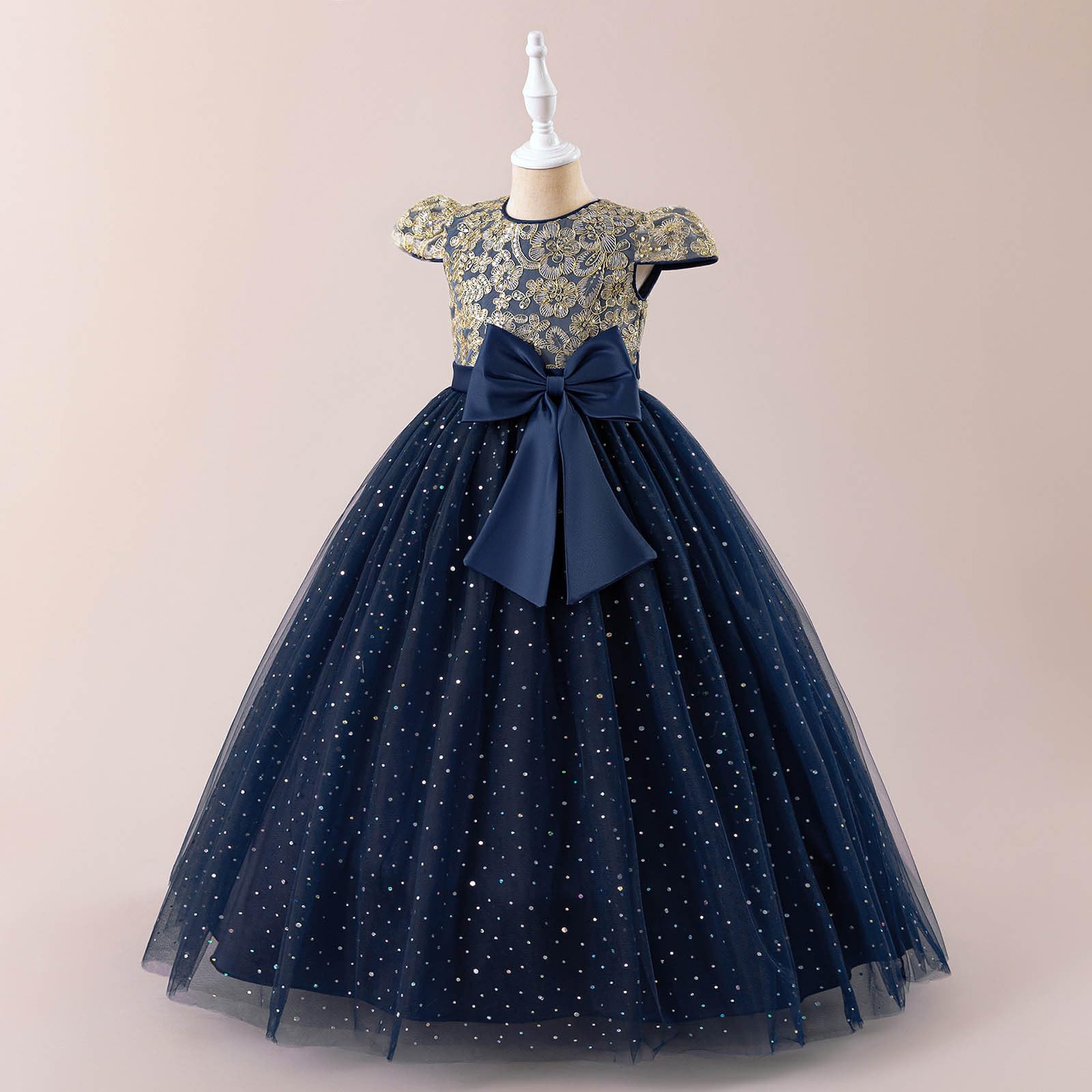 Vestido de niña con Bordado, Mangas abullonadas, tutú, Vestido de Fiesta para celebración de cumpleaños y Elegante Lazo, Atuendo Formal, de Tul, fácil de Lavar y Suave, Ideal para Uso Diario