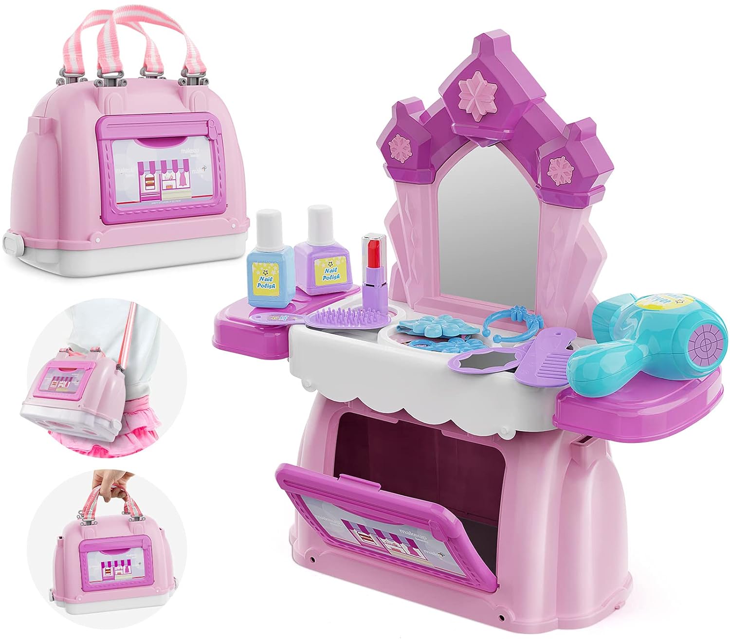 Buy Geyiie 3 in 1 Kids Vanity Toy Set, Pretend Play Makeup Handbag Toys