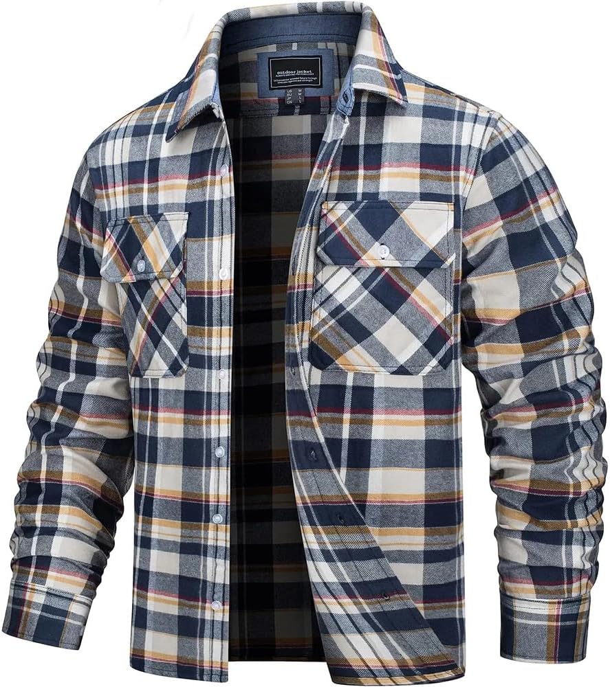 Oversize Lightweight Shirt Jacket Button Down Plaid Mens Long Sleeve Streetwear Flannel Shirts/Pockets
