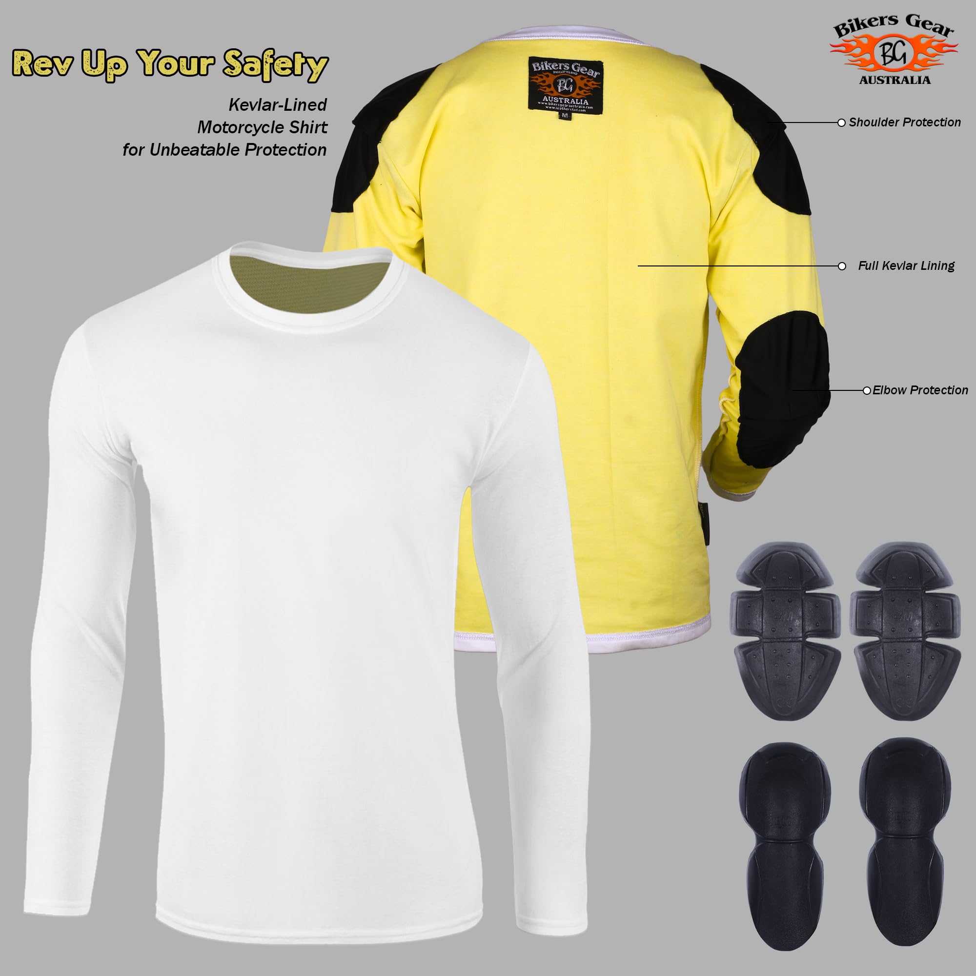 Bikers Gear Chemise de moto en Kevlar – Chemise de protection blindée pour moto Heavy GSM Dupont Kevlar Aramide avec armure de protection CE pour moto