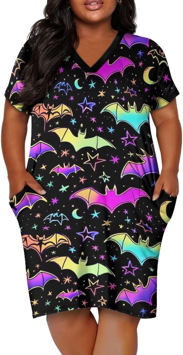 Plus Size Tshirt Dress for Women L-5XL Short Sleeve Dress Halloween Outfits