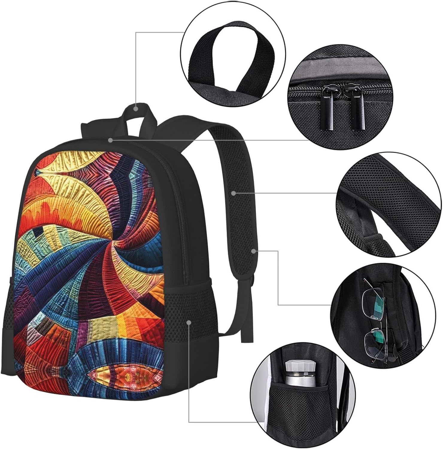 Colorful Backpack Unisex 15.6 Inch Laptop Black Oxford Daypack image 4