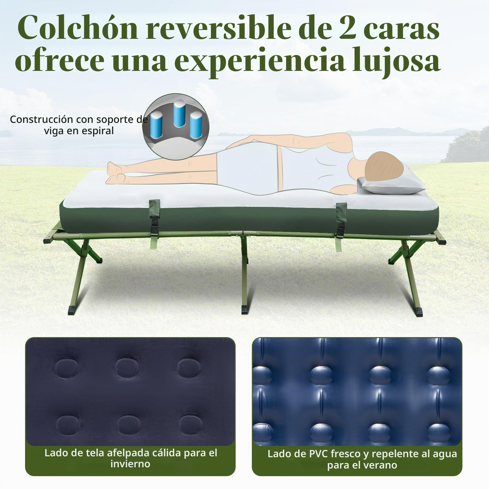 GYMAX Tienda de Campaña Plegable 5 en 1, Combinación de Tienda con colchón de Aire y Almohadas, Sacos de Dormir, Sombrilla, Tienda de cúpula para 2 Personas