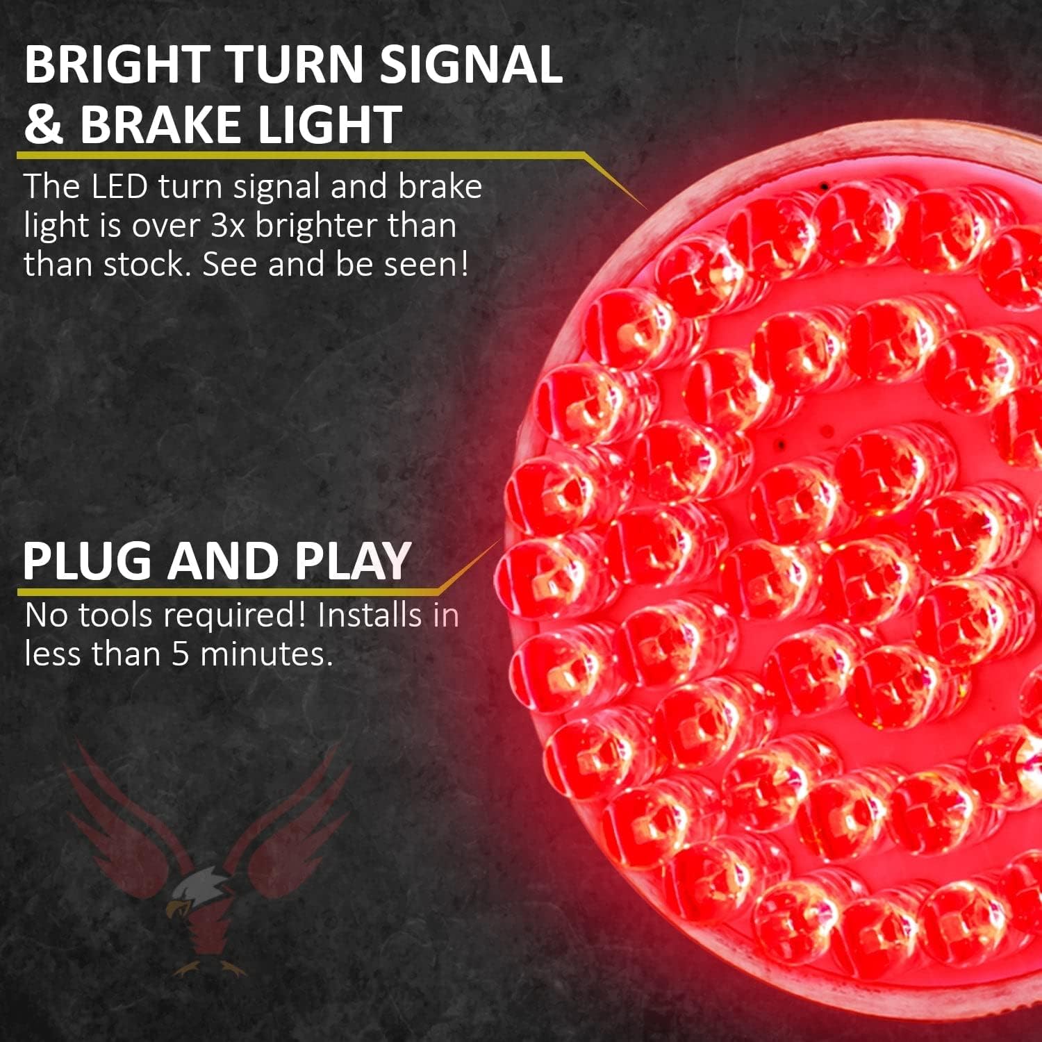 Eagle Lights 8748RTS 2 Inch Rear LED Turn Signals with Halo Running Lights and Brake Lights Compatible With Harley Davison® Motorcycles - Generation I / 1157 Base/Red