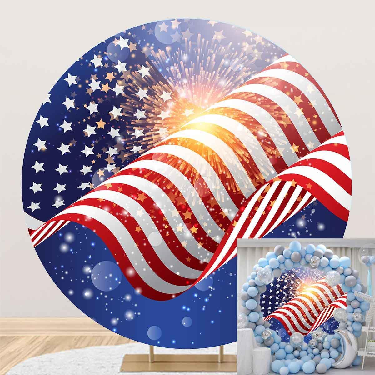 7.2ft American Flag Round Backdrop Cover, Flannel 4th of July Circle Backdrop Cover, Birthday Patriotic Veterans Party Chic Circular Arch Cover YMBXTPH301