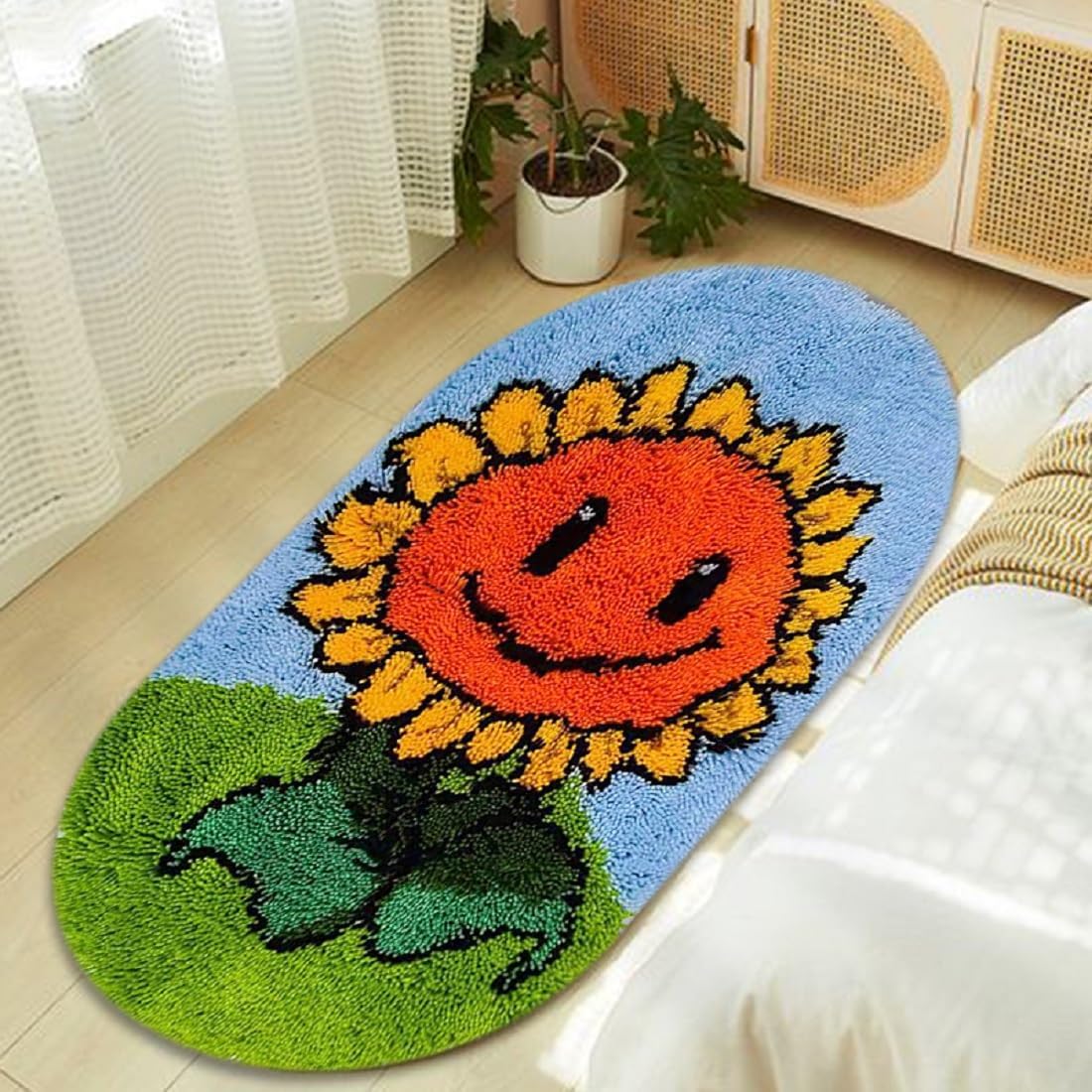 YOOTOM Large Latch Hook Rug Kits for Adult and Starter,DIY Handmade Sunflower Rug Making Kits with Color-Printed Canvas,Arts Carpet for Festival Gift Home Decoration 31.5" X 22.1"