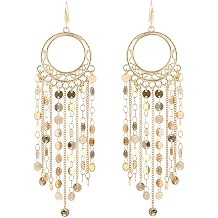 Bohemian Boho Tassel Dangle Drop Earrings for Women Lightweight Filigree Gypsy Coin Chandelier Disc Charm Hoops included Gift Box