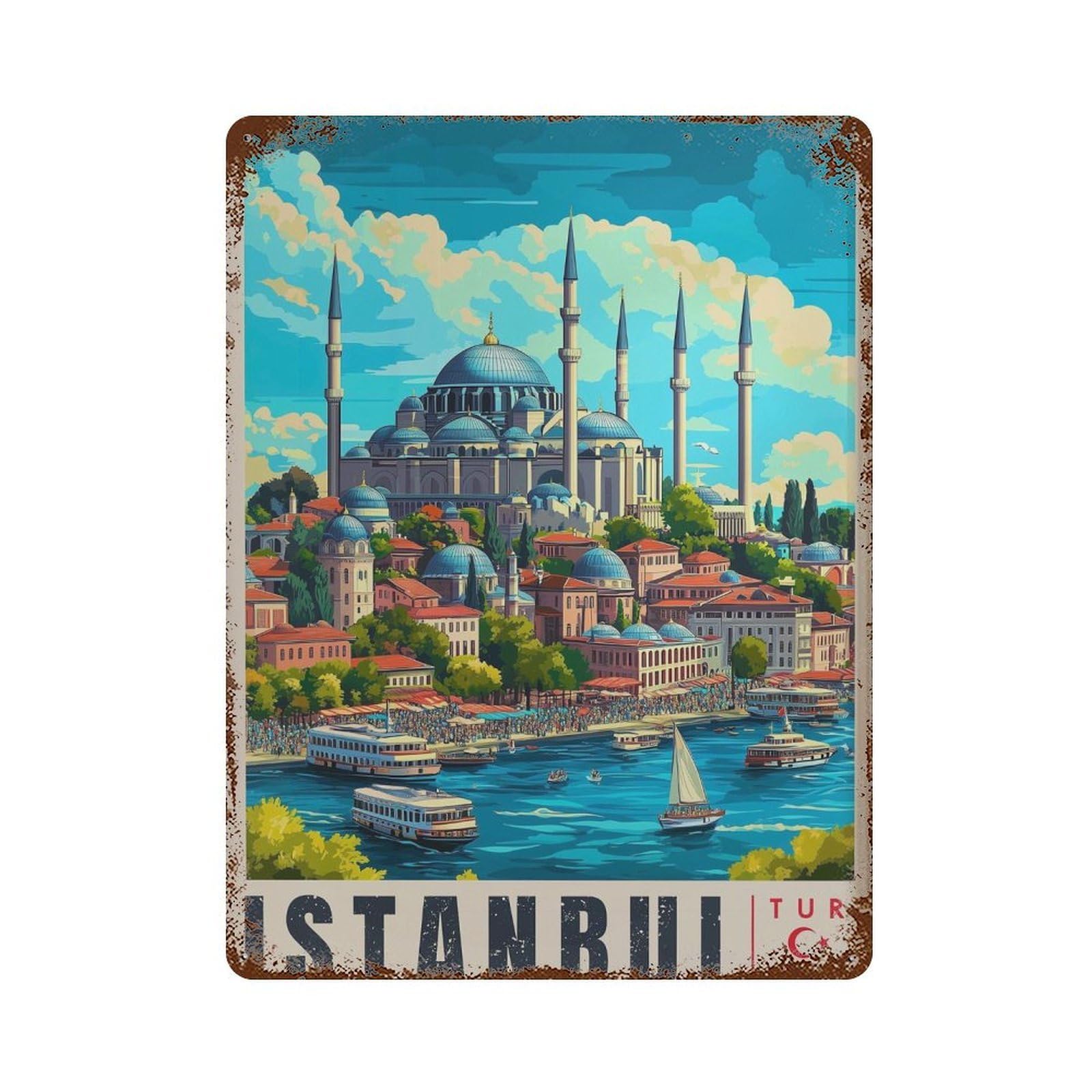 xiaoxiaoshen Istanbul Travel Bosphorus Turkey Wall Decor Art Metal Tin Poster Modern Home Decor Art Home Bar Shop Decorations Vintage Sign 40x30cm
