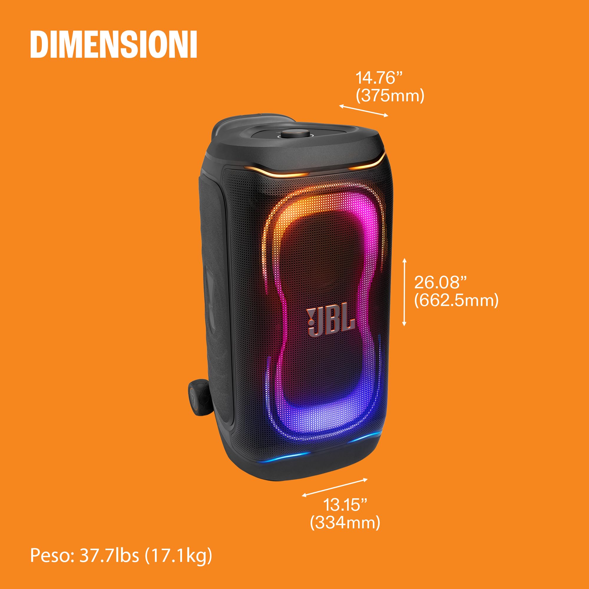 JBL PartyBox 330 Speaker Bluetooth Portatile, Nero | Suono JBL, Spettacolo di Luci Dinamico, AI Sound Boost, Manico Telescopico, IPX4 Resistente agli Schizzi, 18 Ore di Autonomia