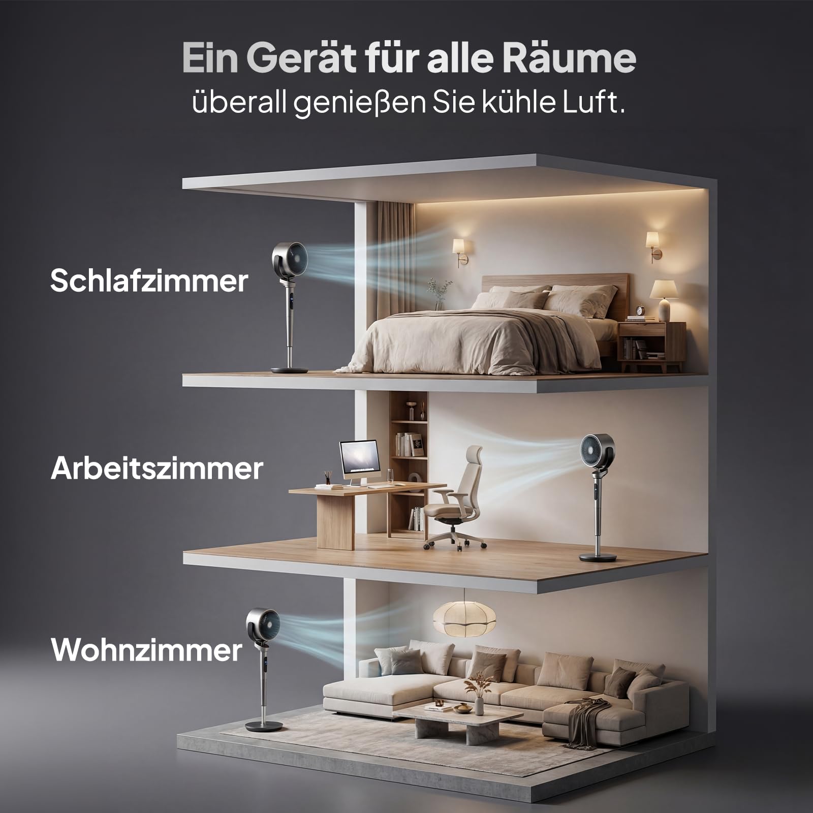 Bonnlo Standventilator mit Fernbedienung & Touchpanel, Ventilator Leise 40dB, Fan 98-115 cm Höhenverstellbar, 120° (V) & 60~120° (H), 3 Modi, 32 Geschwindigkeiten 12H-Timer, LED