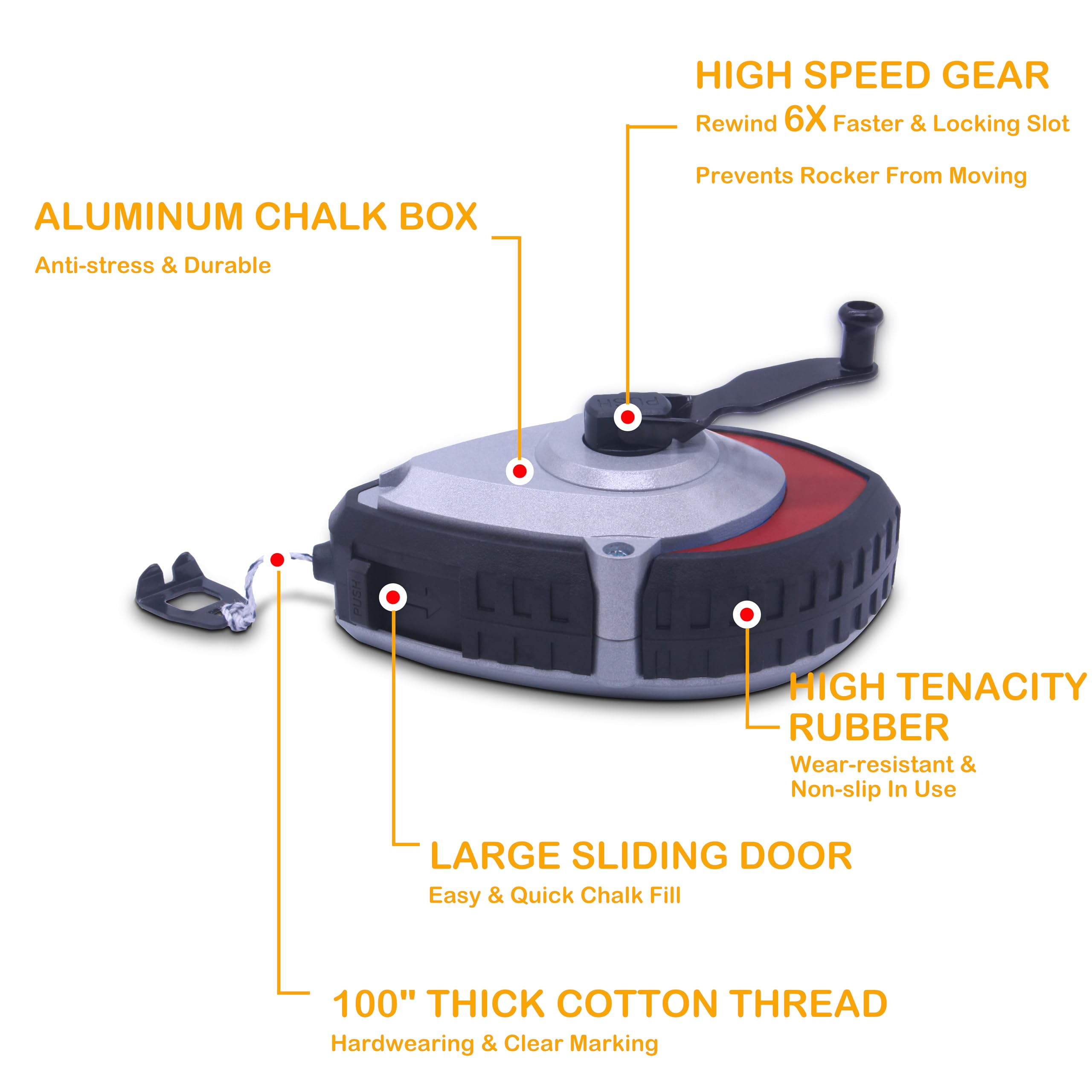 Chalk Reel kit - Six Gear Quick Retrieval Chalk Lines,100ft Line Included in Chalk Box,4oz Red Chalk Powder,Wire Box is Made of Aluminum — Amazon image 3