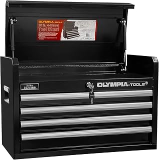 Olympia Tools 26-Inch Portable Metal Tool Chest - 4-Drawer Lockable Cabinet with Ball Bearing Slides for Garage Organization