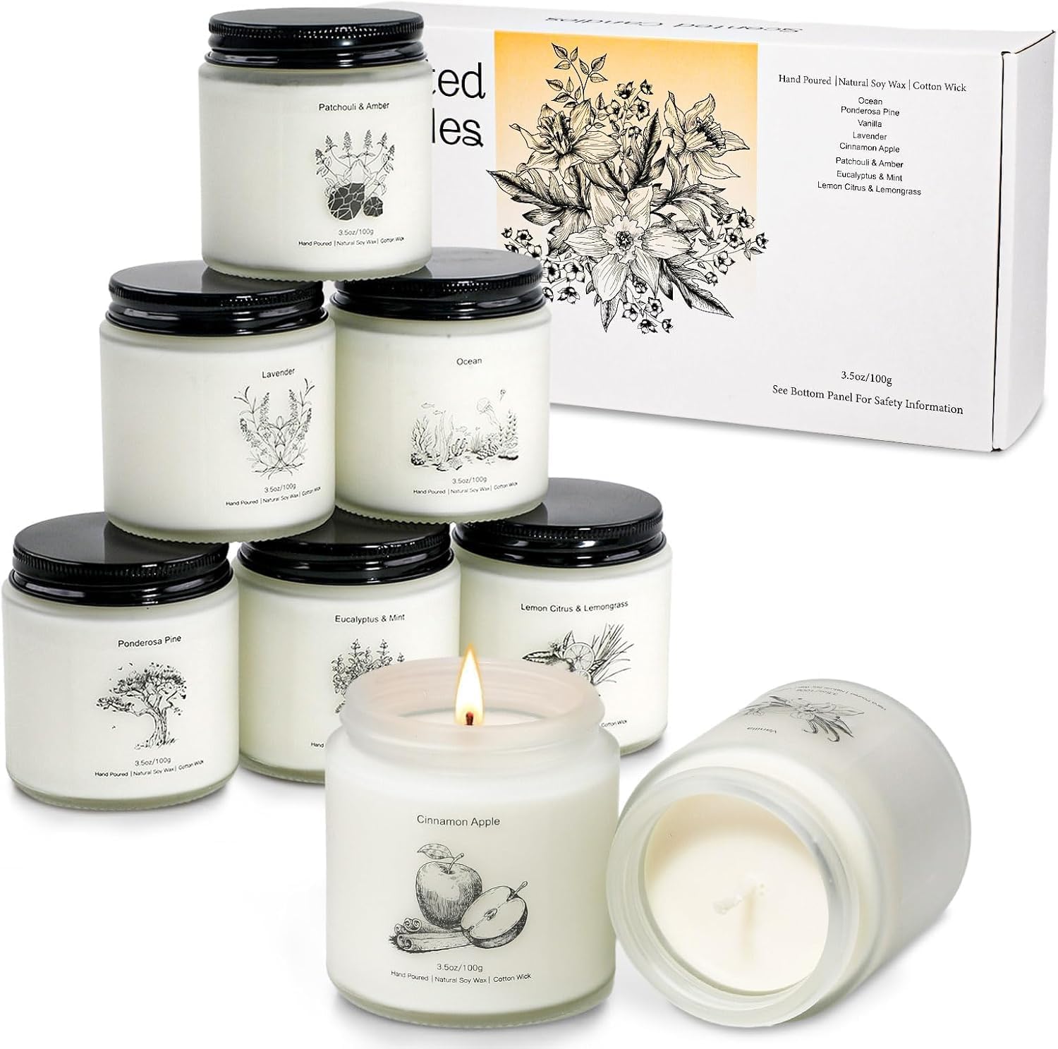 YINUOLIGHT 8 Pack Soy Candles Gift Set - Natural Aromatherapy with 8 Relaxing Scents, Long Lasting for Home Spa, Ideal Gifts for Women