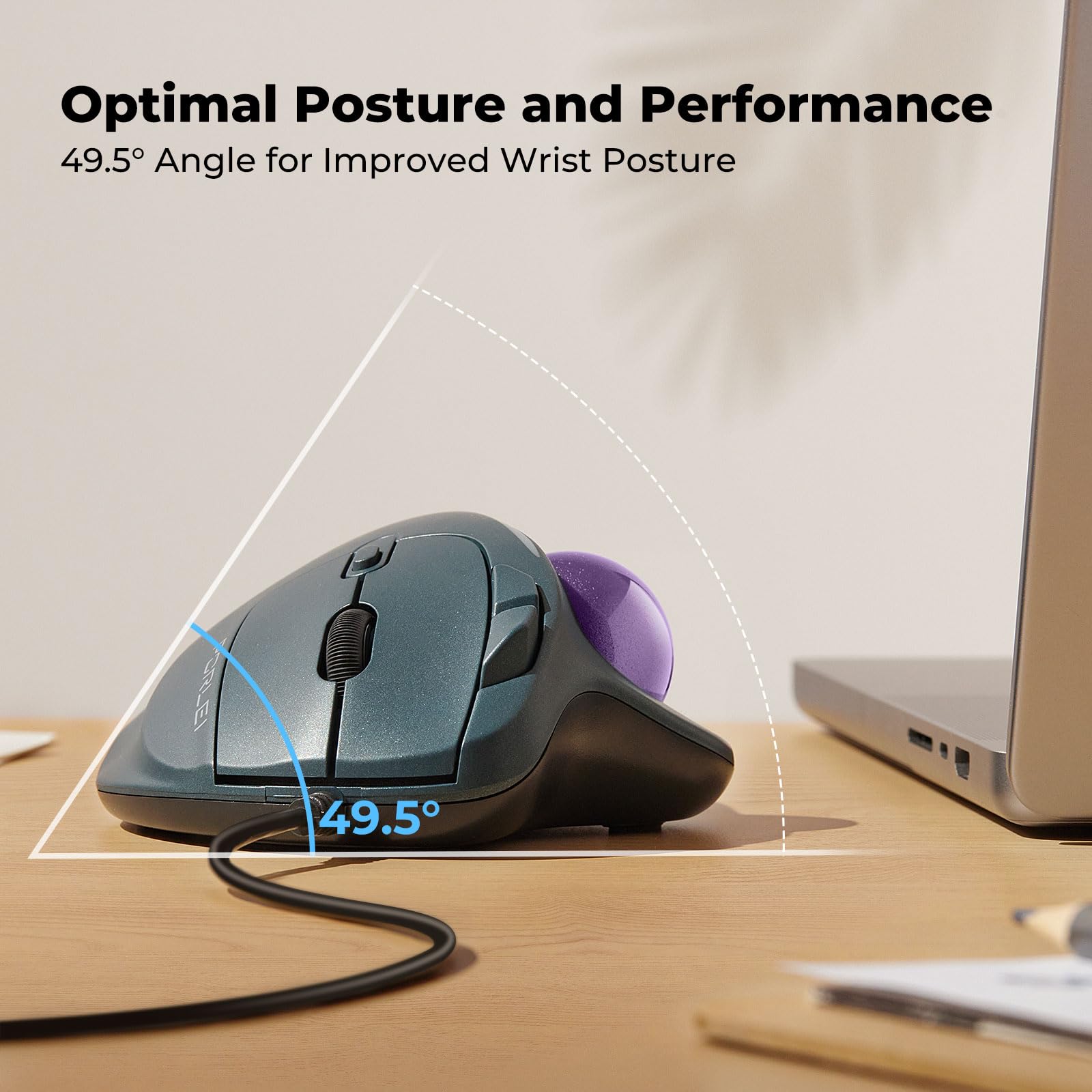 Souris filaire avec éclairage RVB, contrôle ergonomique du pouce pour réduire la fatigue musculaire, 5 DPI réglables, double connectivité USB-C et USB-A, compatible avec PC, ordinateur portable