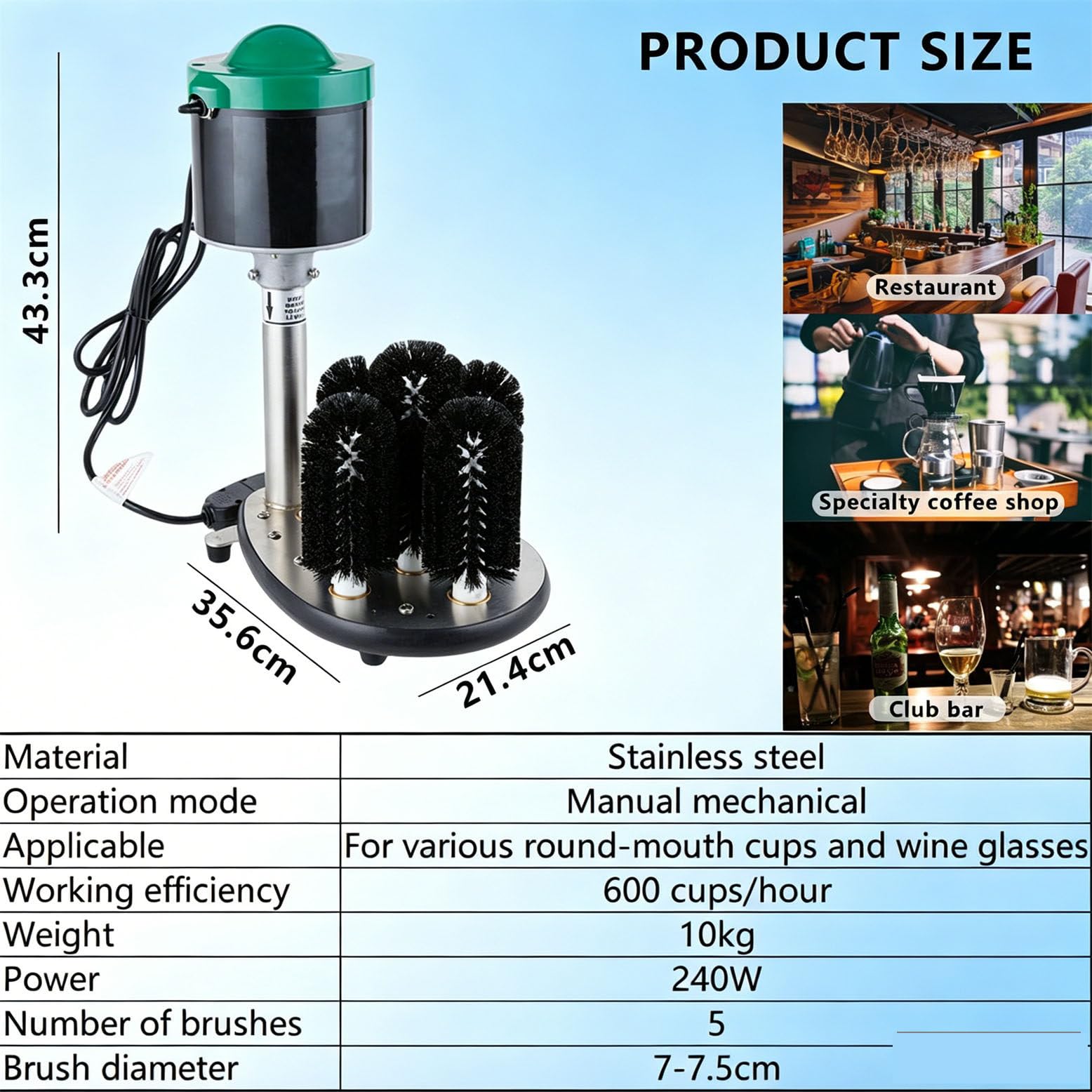 Lavabicchieri Professionale, Macchina elettrica a 5 spazzole e 240 Giri/min per la Pulizia di Bicchieri da Vino, Ideale per Bar, ristoranti e caffetterie - Lavabicchieri Professionale