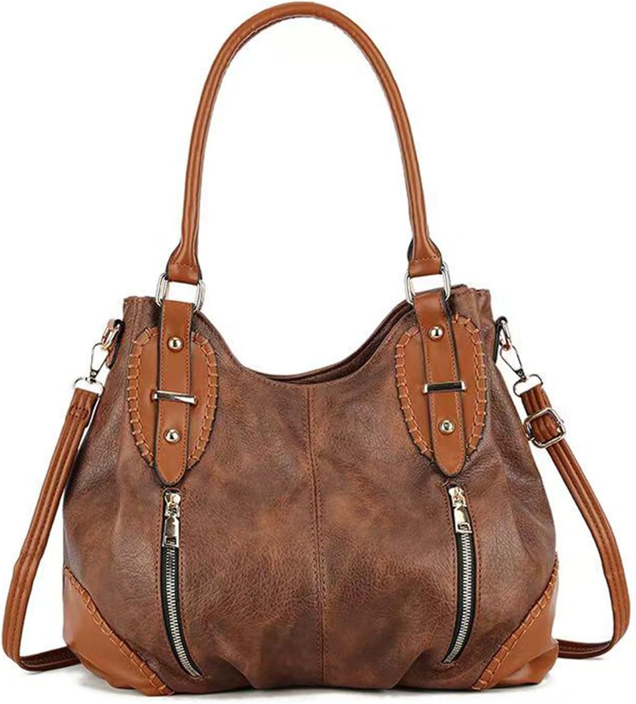 myfriday Vintage Large Leather Tote Handbags for Women, Soft Hobo Shoulder Bag Satchel Purse with Adjustable Strap