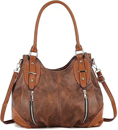 myfriday Bolsos de mano de cuero vintage para mujer, bolso de hombro tipo hobo suave, bolso cruzado con correa ajustable