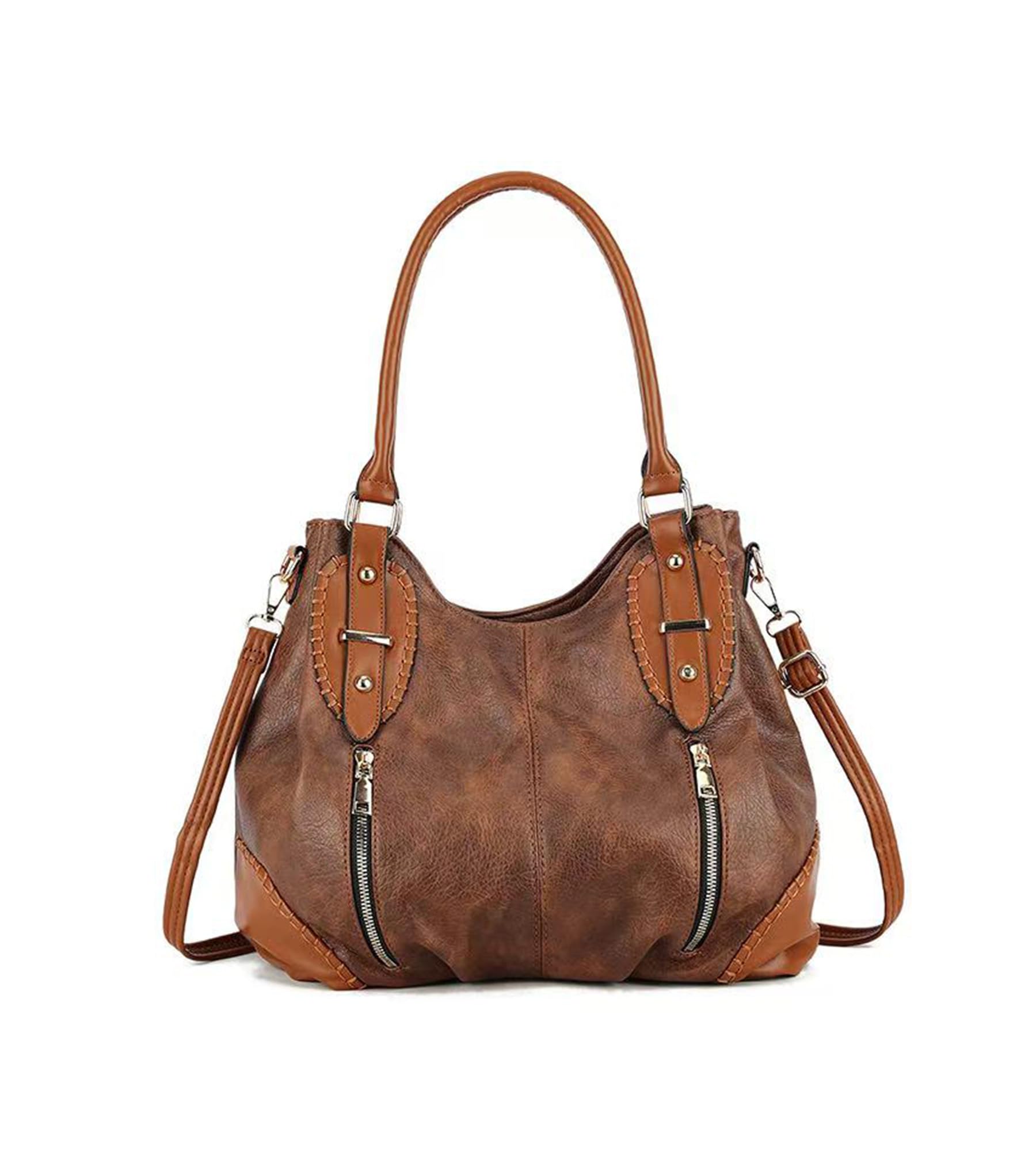 myfriday Vintage Leather Tote Handbags for Women, Soft Hobo Shoulder Bag Crossbody Satchel Purse with Adjustable Strap
